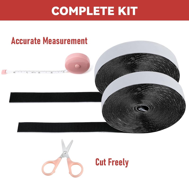 PTUNA 32Ft *1 Inch Hook and Loop Tape with Adhesive Back, Heavy Duty Double Sided Adhesive Strips, Strong Sticky Strips Roll for Home/Office/School/Car, Black - Image 3